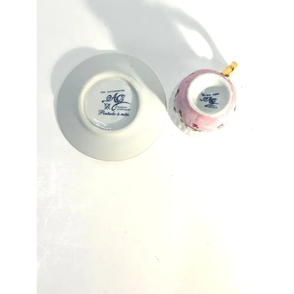 Beautiful Hand Painted Demitasse Delicate Pink Gold Aveiro Portugal Espresso Cup